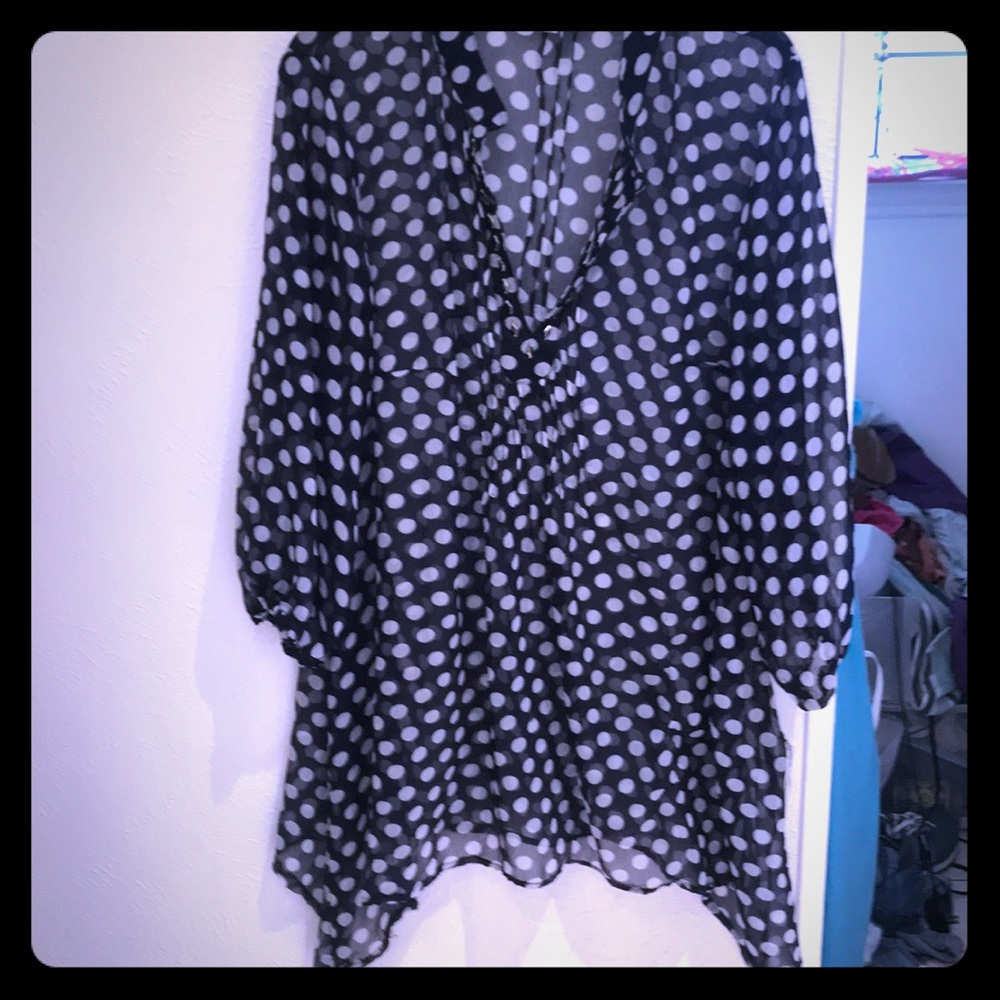 🎠Navy PolkaDot Sheer Top Sz2XL🎠